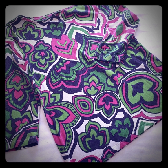 Talbots Petite Large Pink & Green Soft Stretch Top - Picture 2 of 6